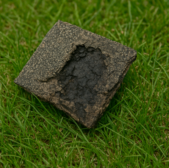 a ruined shingle in the grass